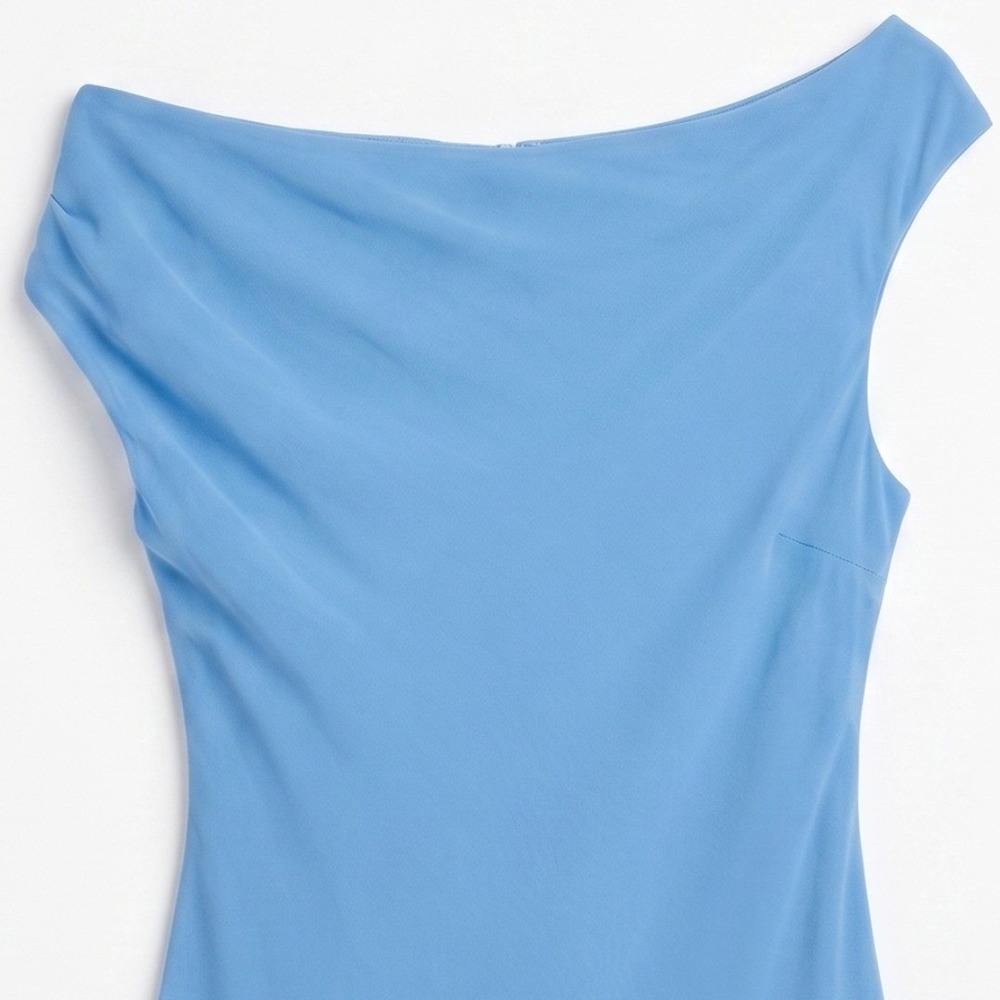 Reformation Cowl Neck Sleeveless Mini Dress Womens Size 8 Blue Crepe Sustainable - Picture 6 of 14